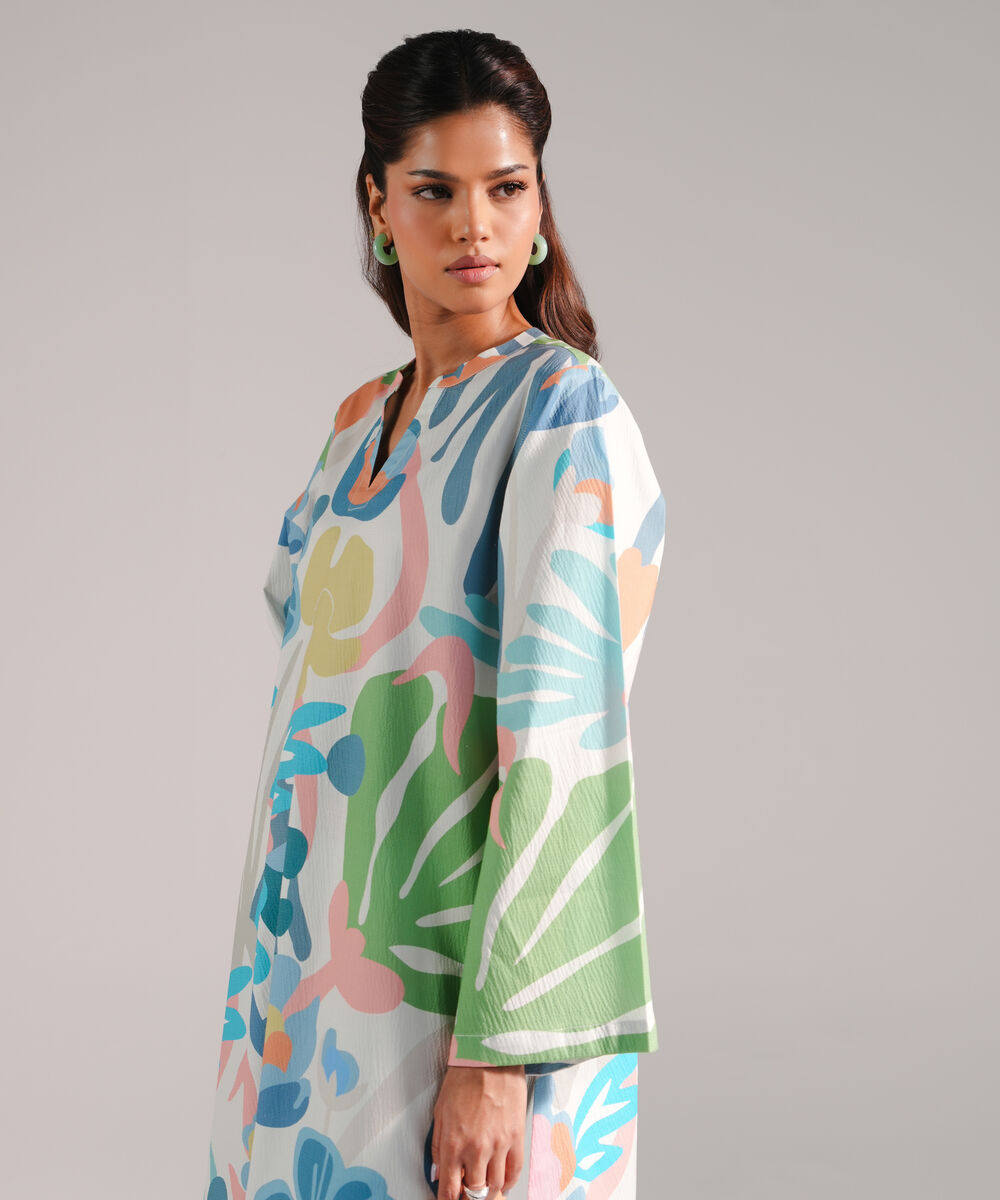 Women's RTW Seersucker Printed Grey 2 Piece Suit