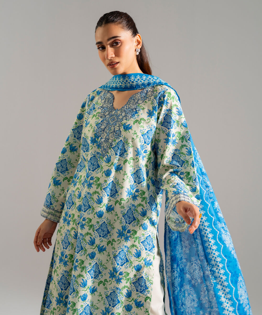 Women's RTW Cambric Embroidered Multi 3 Piece Suit