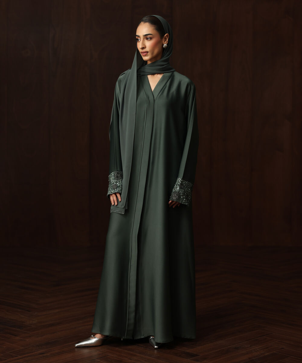 Women's Teal Embellished Abaya Set