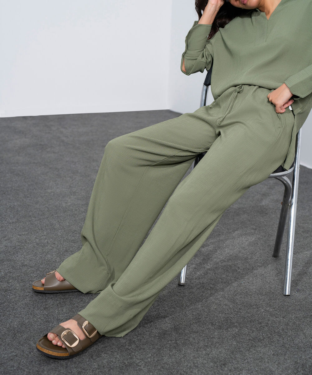Women's Western Olive Green Seersucker Pull-On Trousers