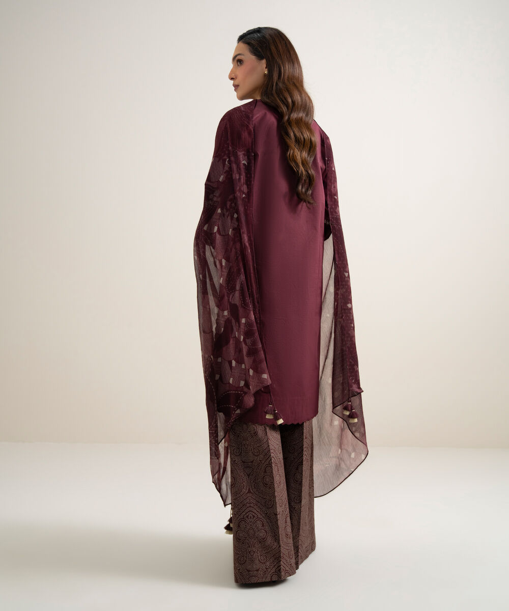 Women's Unstitched Textured Lawn Embroidered Red 3 Piece Suit