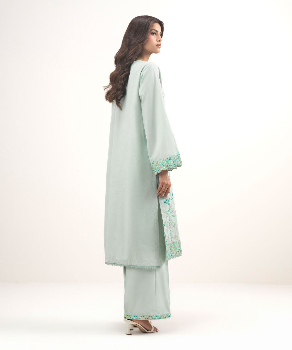 Women's RTW Zari Lawn Embroidered Blue 2 Piece Suit