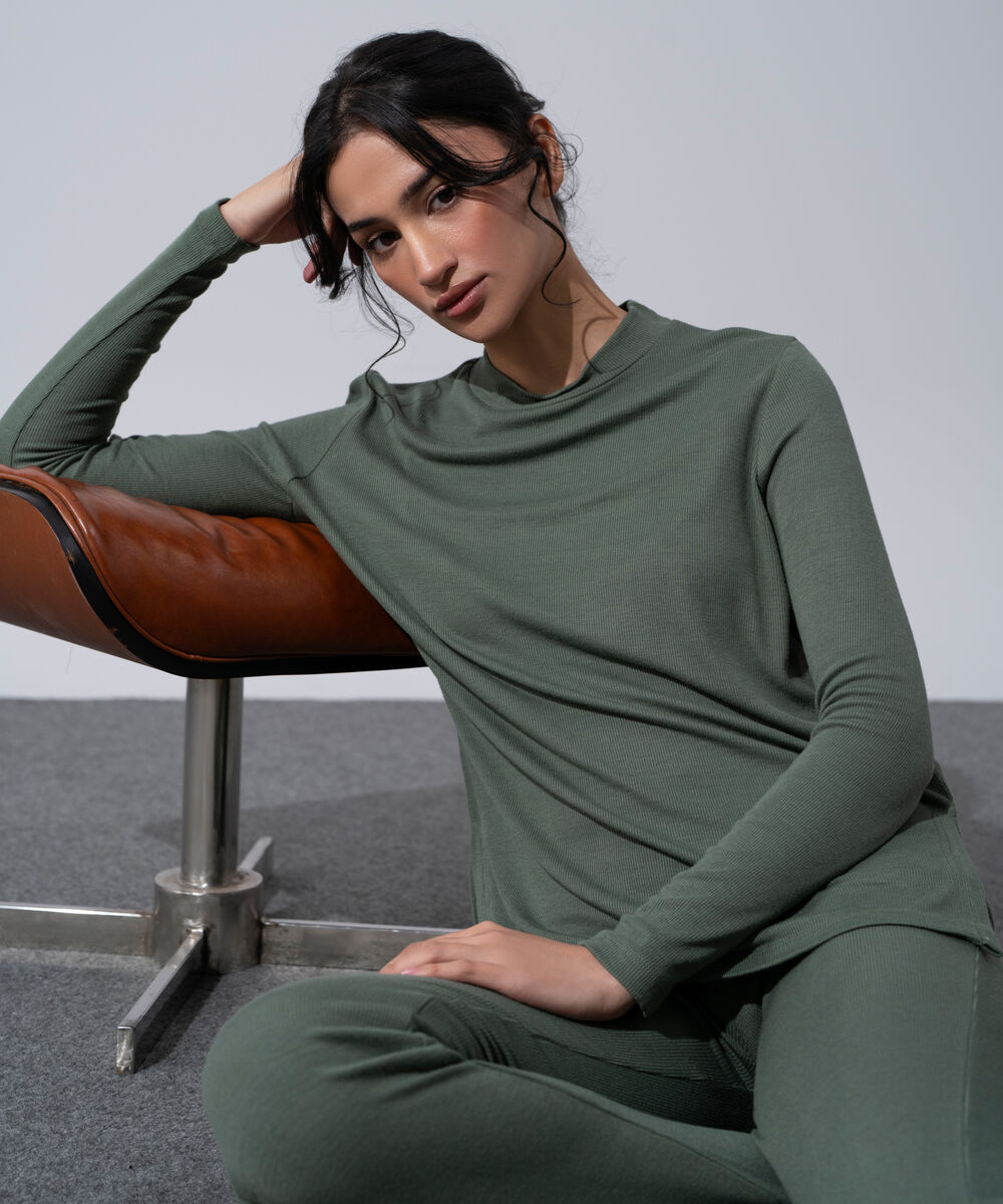 Women's Western Wear Green Mock-Neck Knit Jumper