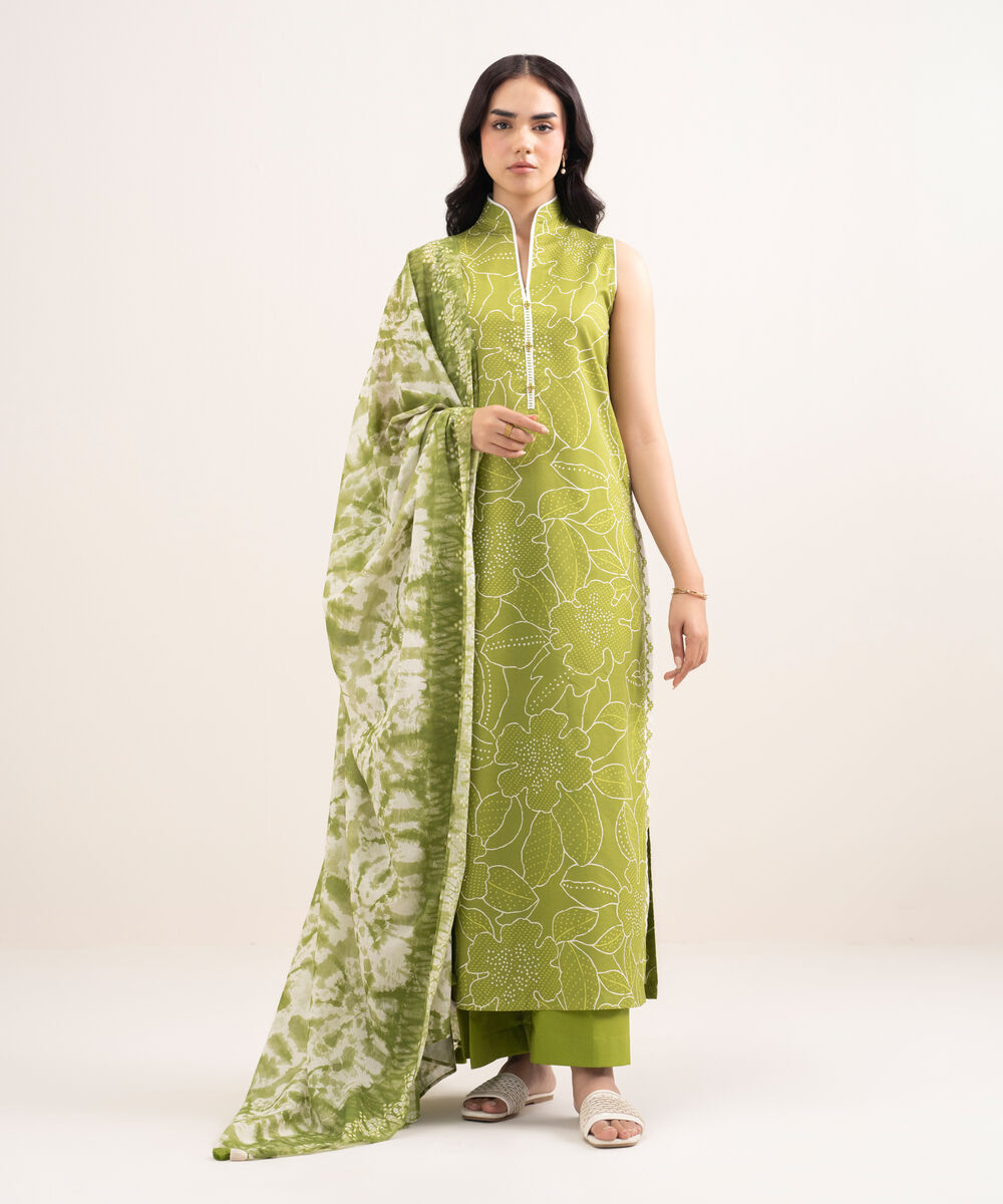 Women's Unstitched Lawn Printed Green 3 Piece Suit