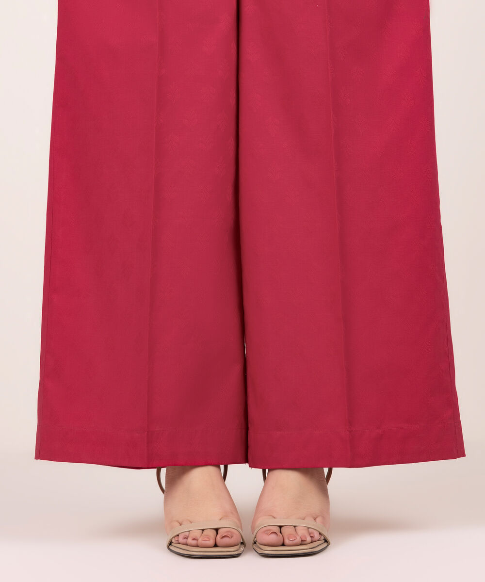 Women's RTW Self Jacquard Solid Red Culottes