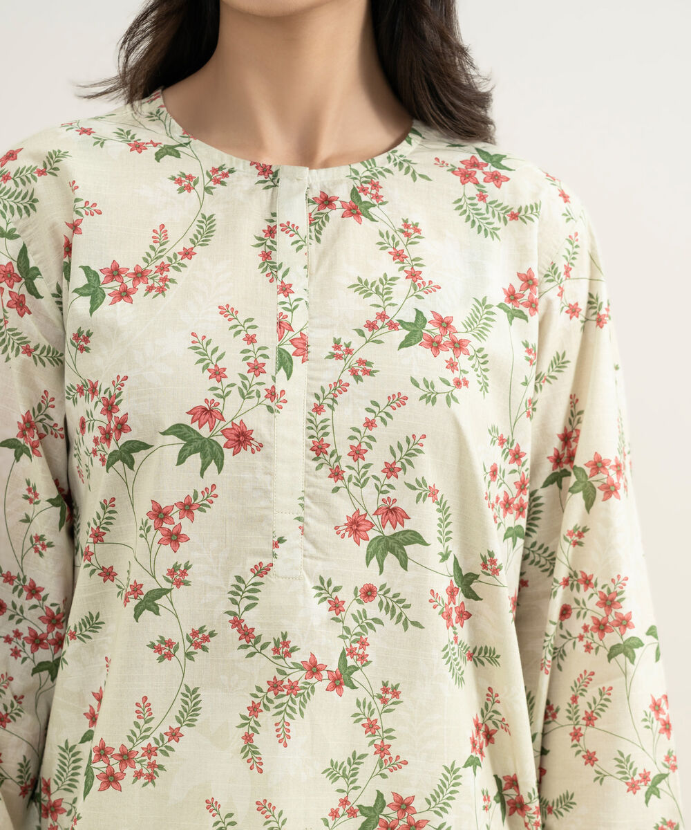 Women's RTW Slub Lawn Embroidered Multi Straight Shirt