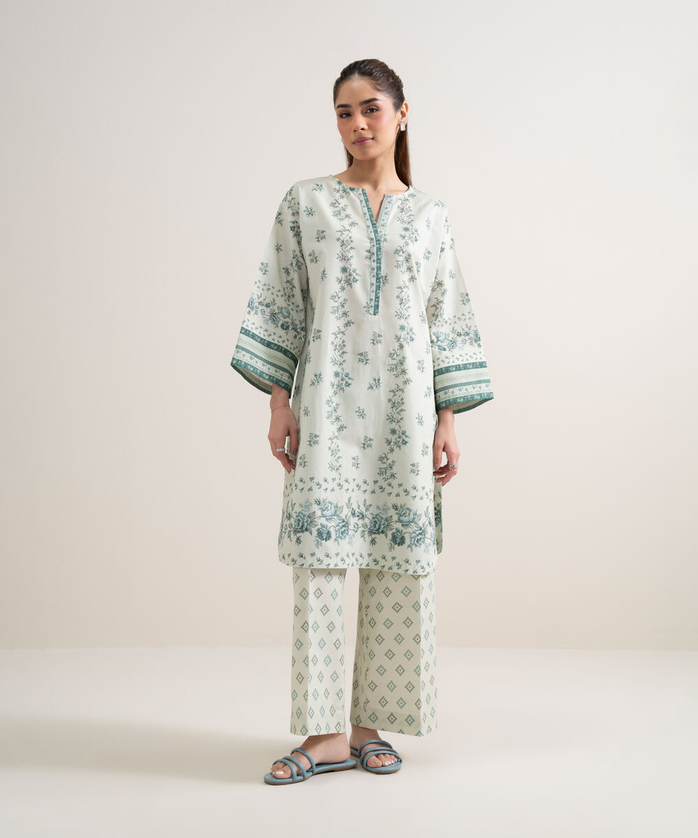 Women's Unstitched Lawn Printed Off White 2 Piece Suit
