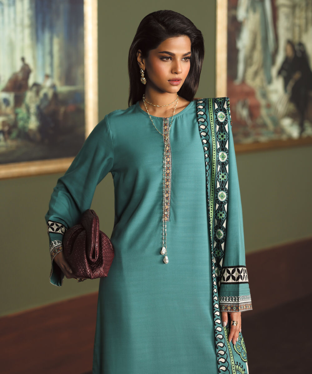 Women's RTW Herringbone Solid Teal A-Line Shirt