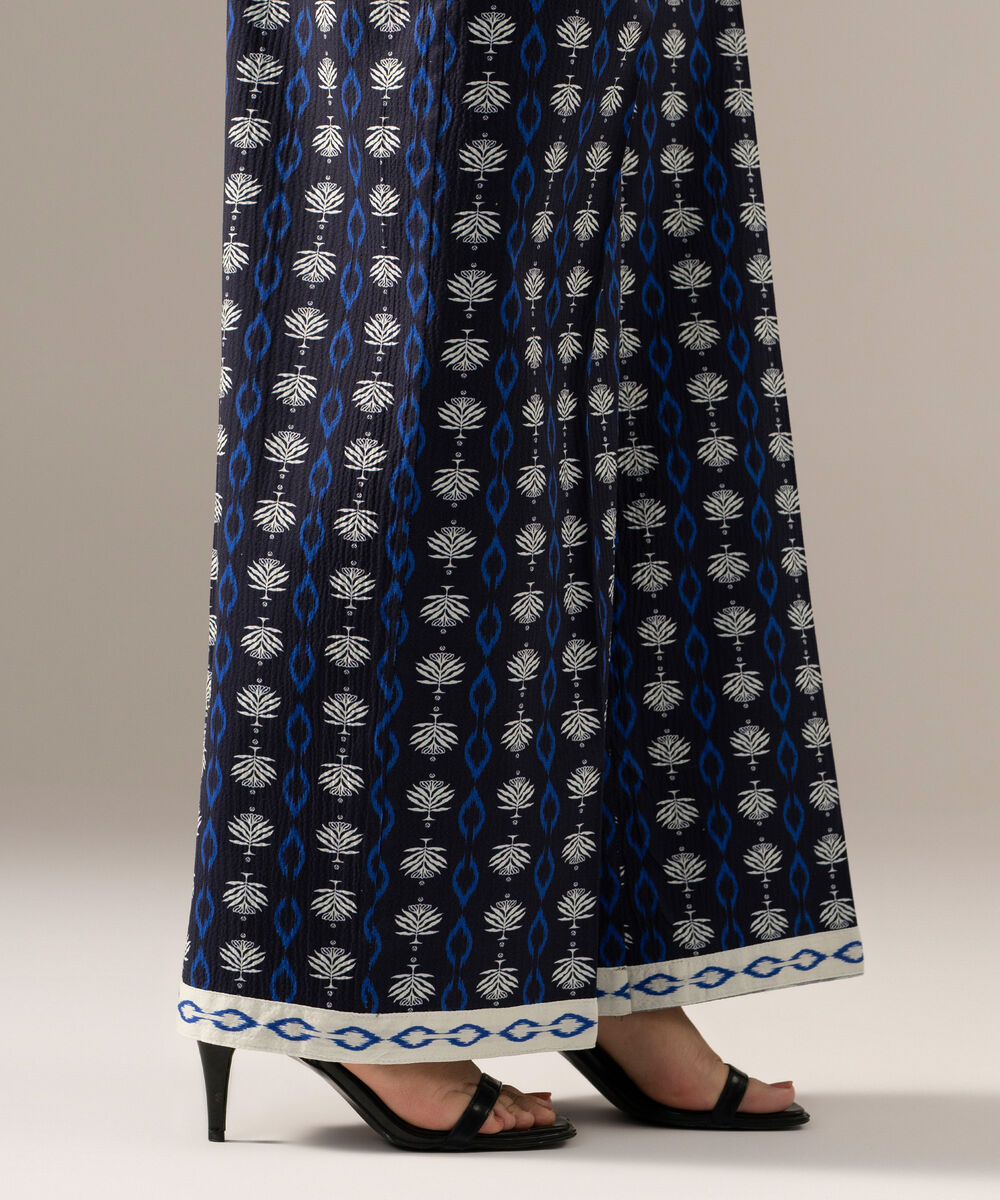 Women's RTW Seersucker Printed Blue Culottes