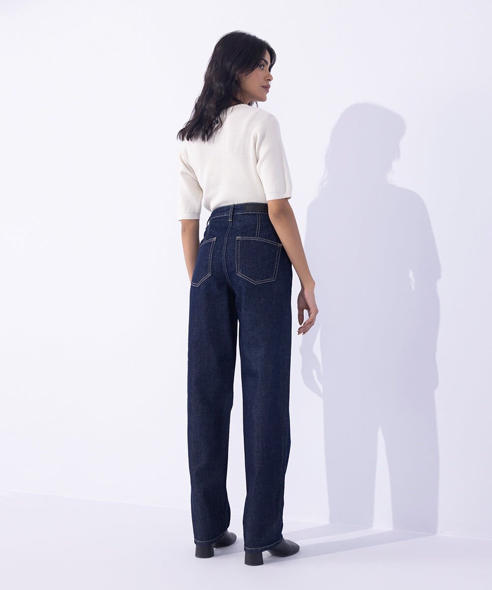 Woman - Blue Straight Fit Denim with Turn-Up Hem