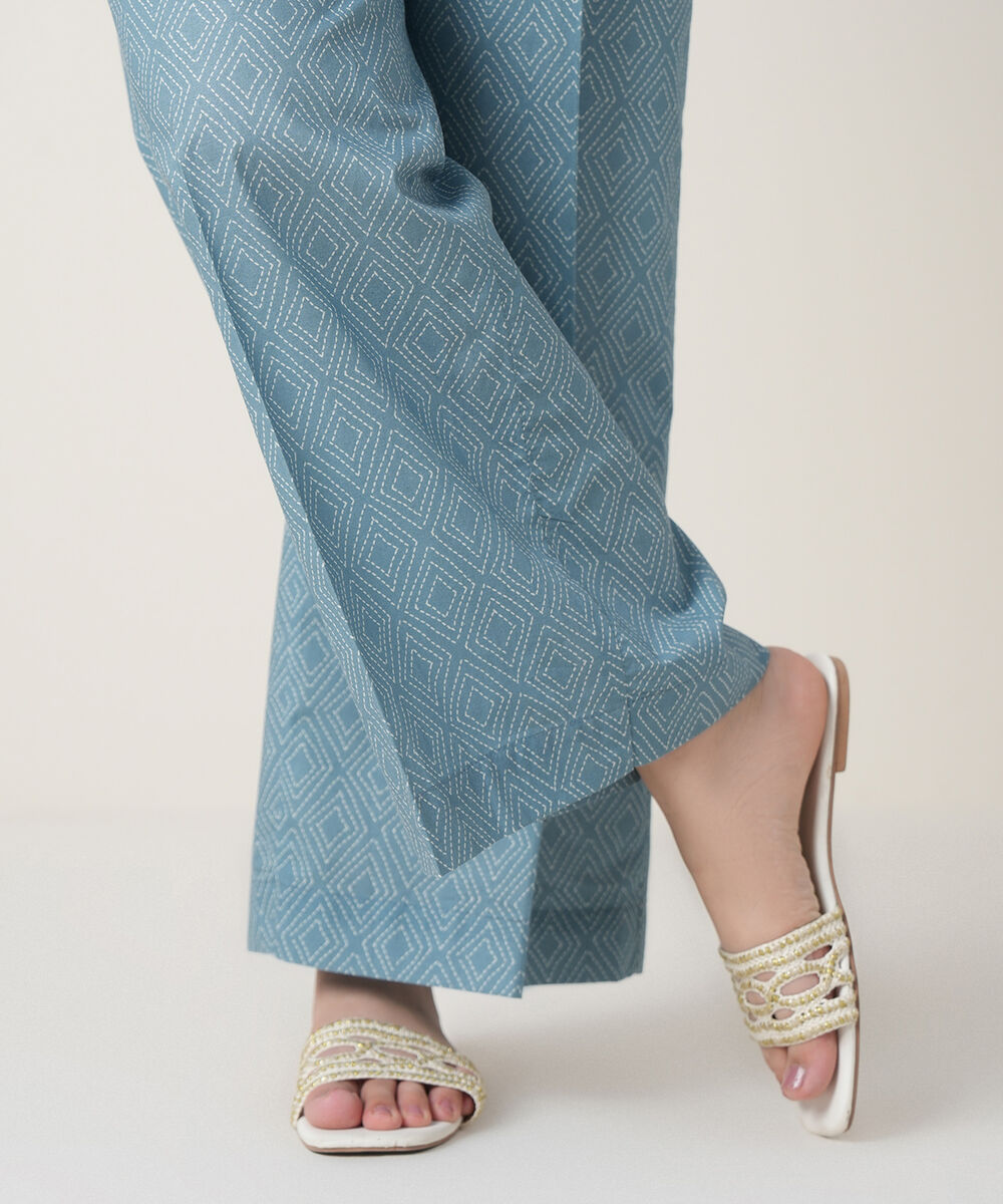 Women's RTW Cambric Blue Printed Trousers