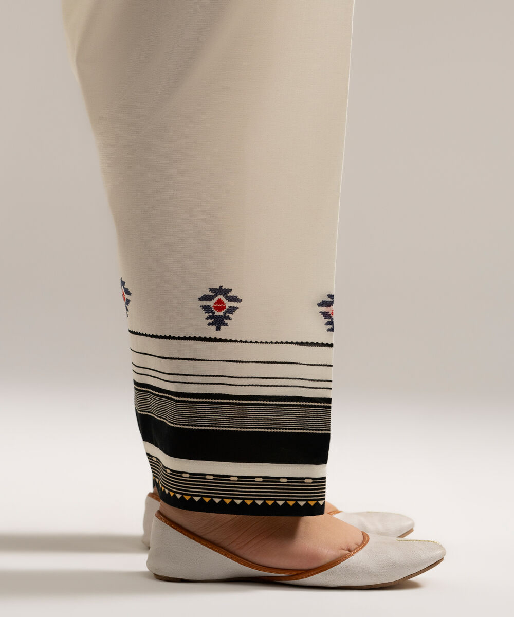 Women's RTW Cambric Printed Off White Shalwar