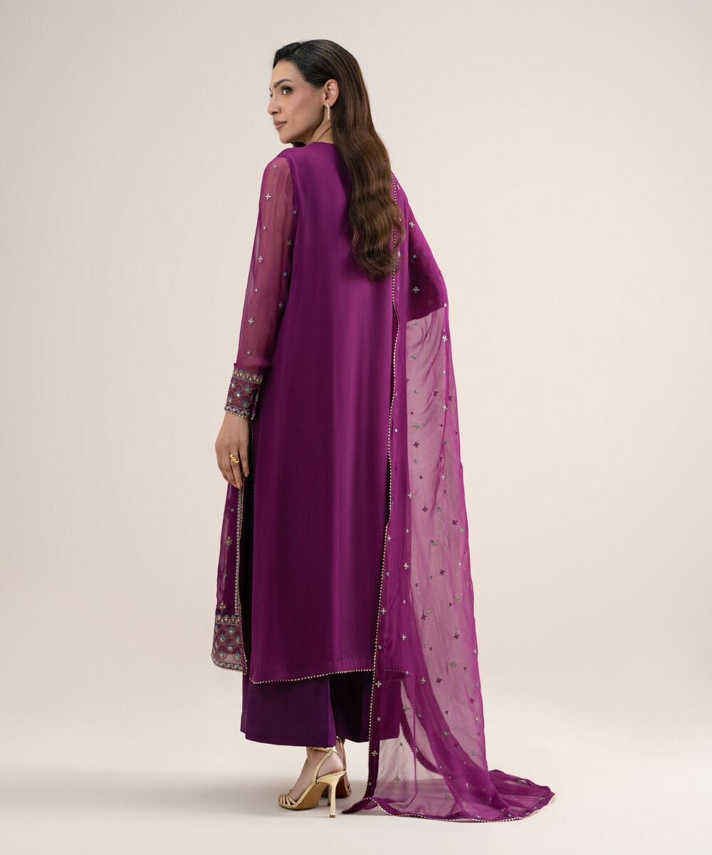 3 Piece - Embroidered Chiffon Suit — Sapphire view 3