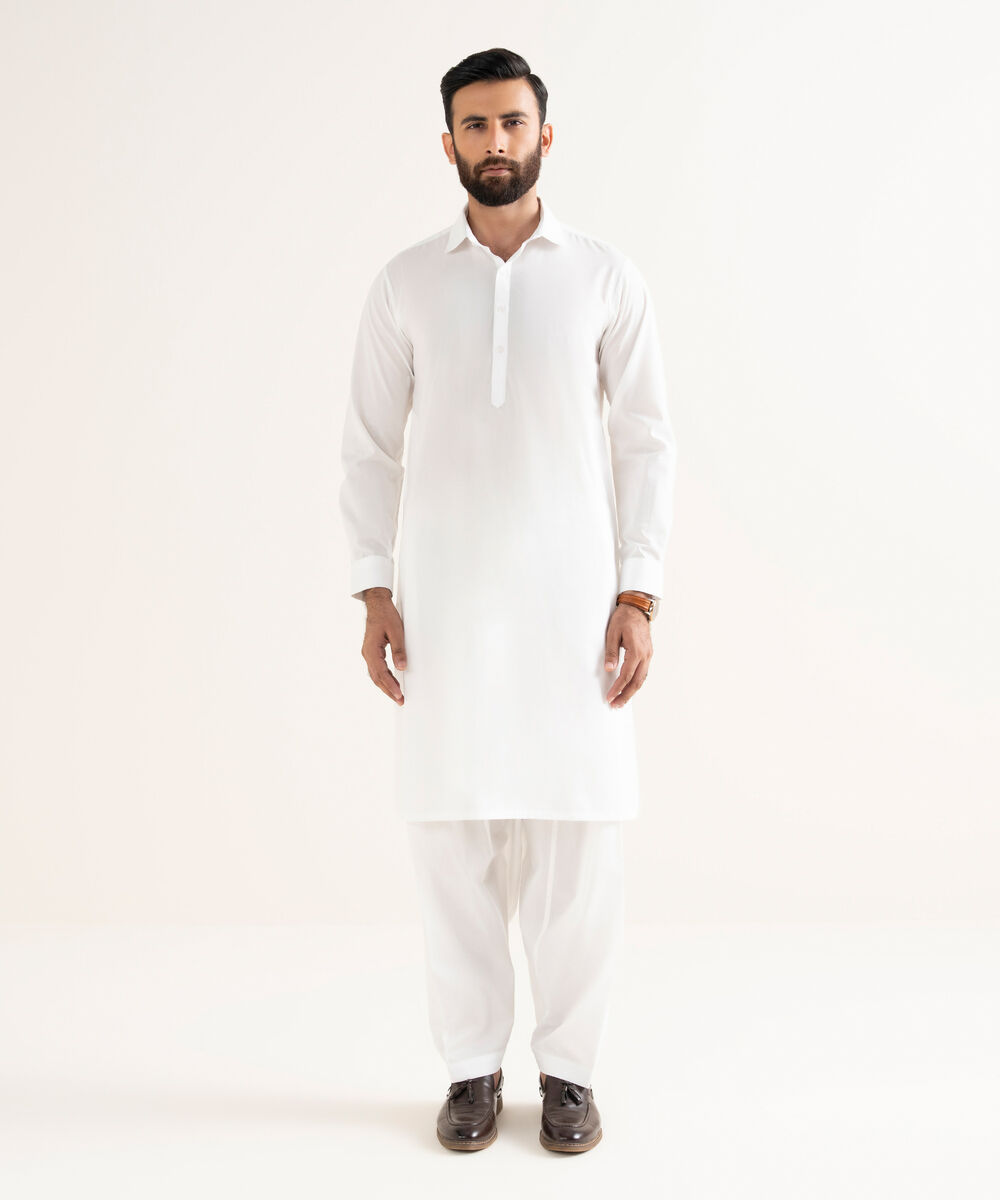 Men's Premium Wash And Wear Plain White Kameez Shalwar