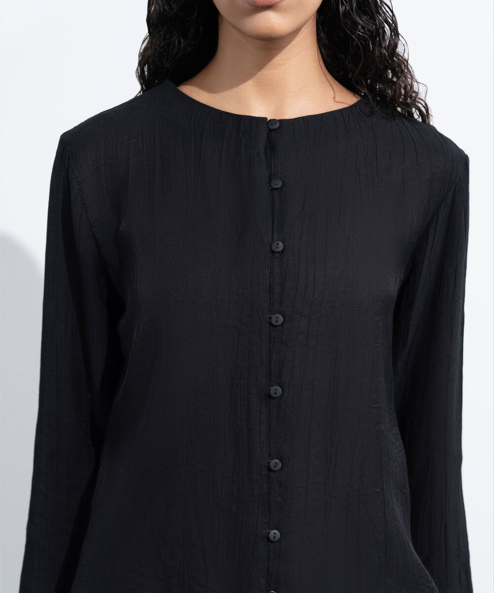 Women's Western Wear Black Regular-Fit Textured Top