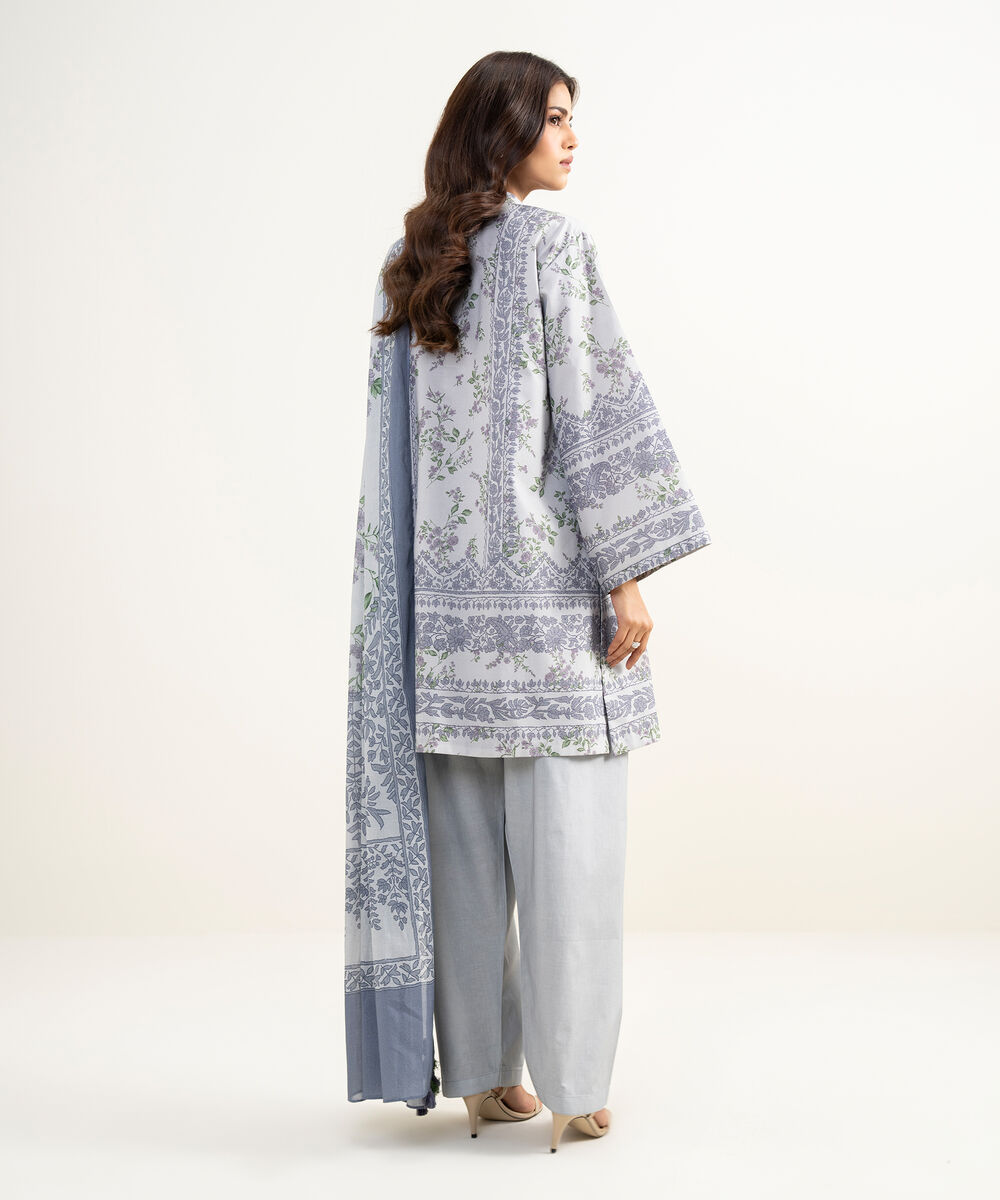 Women's Unstitched Zari Lawn Embroidered Purple 3 Piece Suit