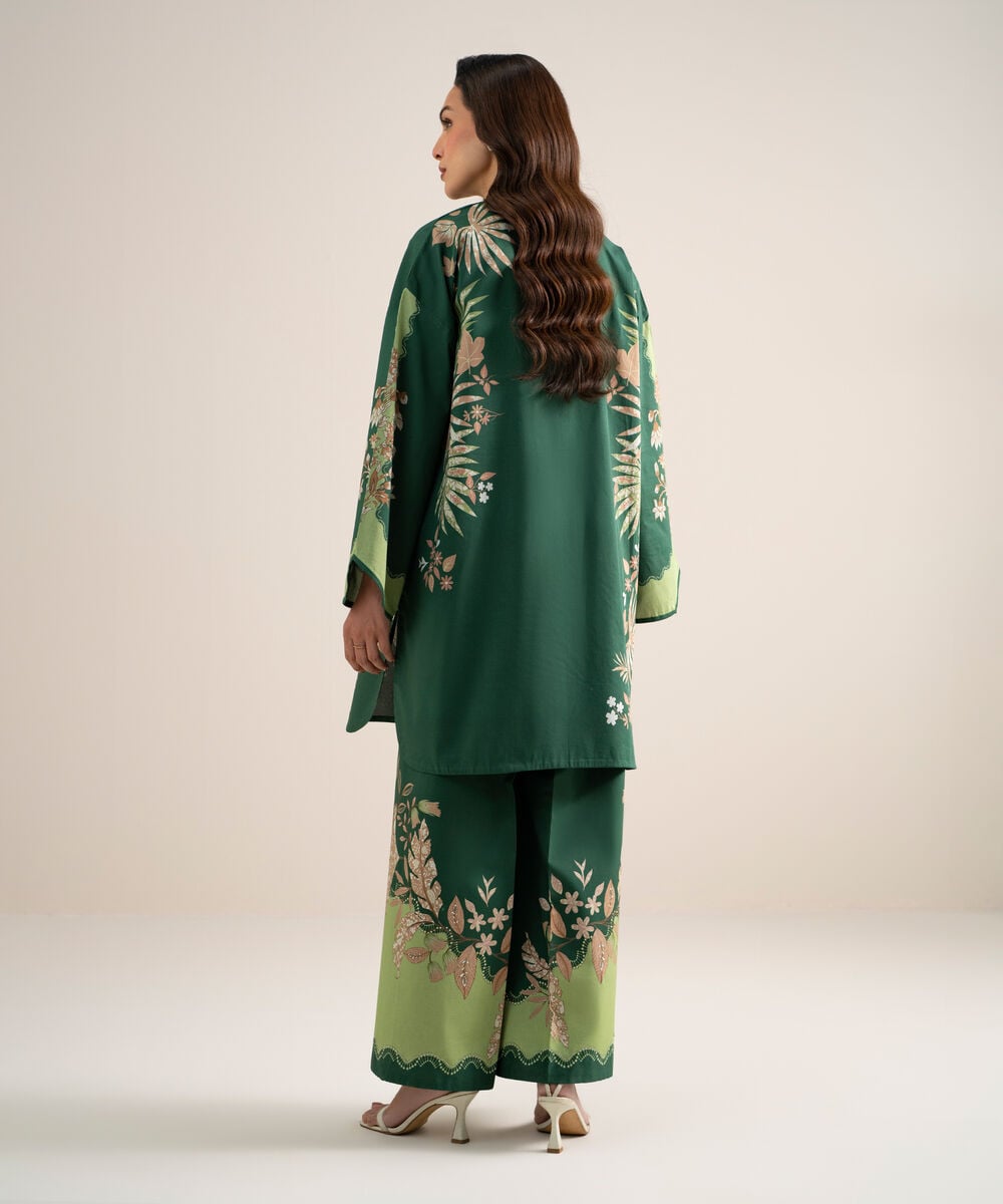 Women's Unstitched Lawn Printed Green  2 Piece Suit