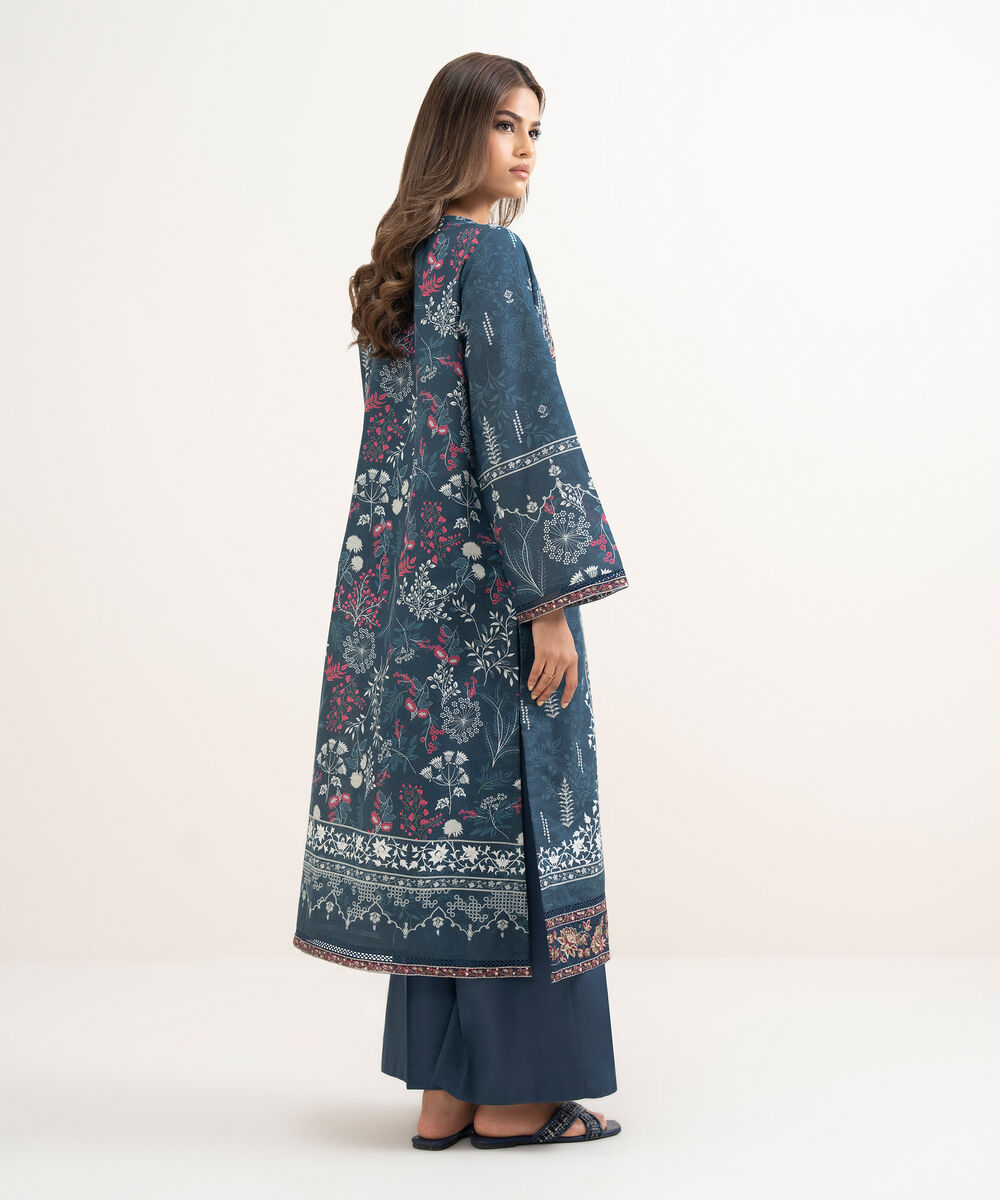 Women's RTW Zari Cotton Embroidered Blue A-Line Shirt