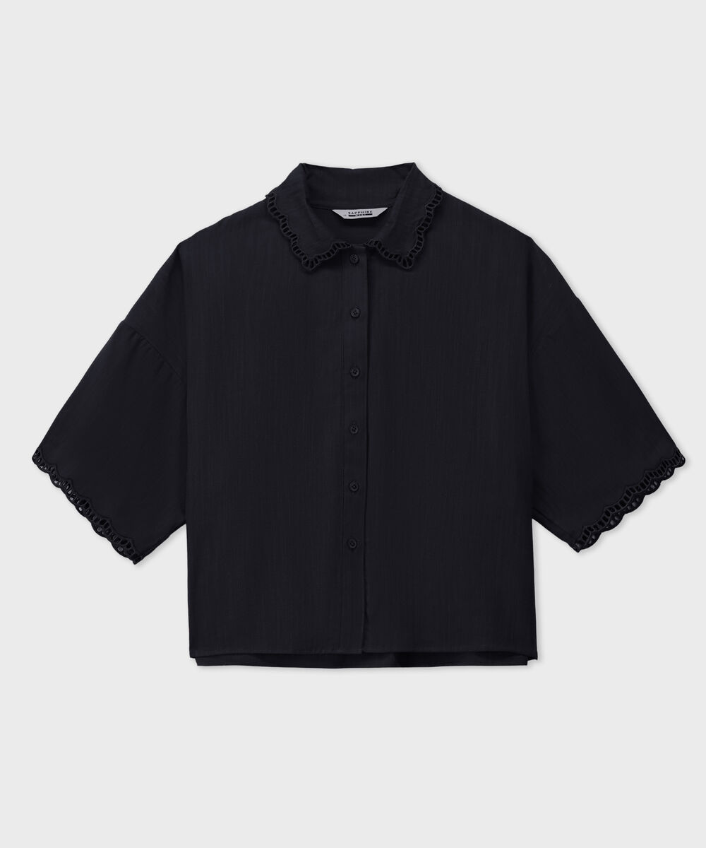 Women's Western Black Regular-Fit Shirt With Lace Trims