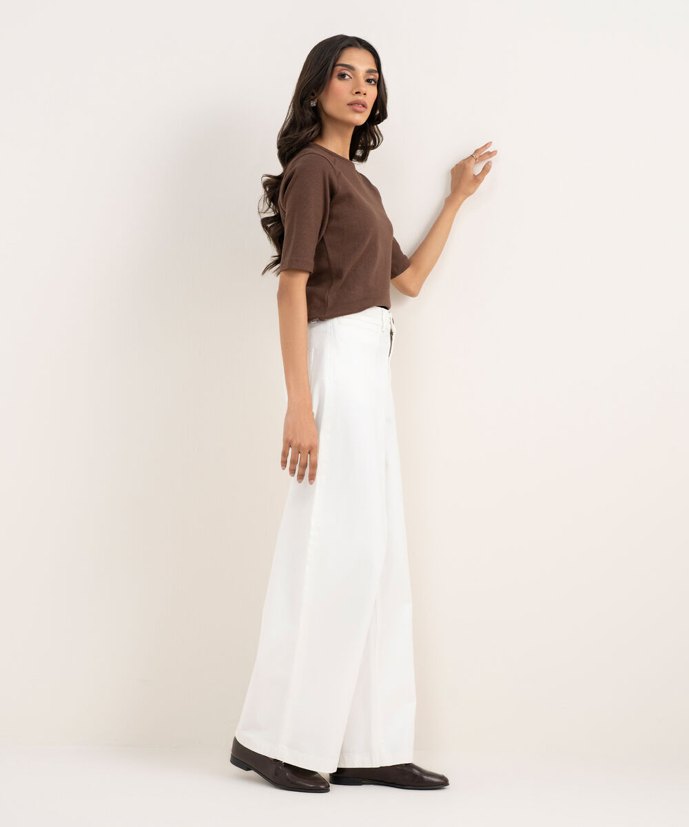 Women's Western Ecru Straight Fit Chino Trousers