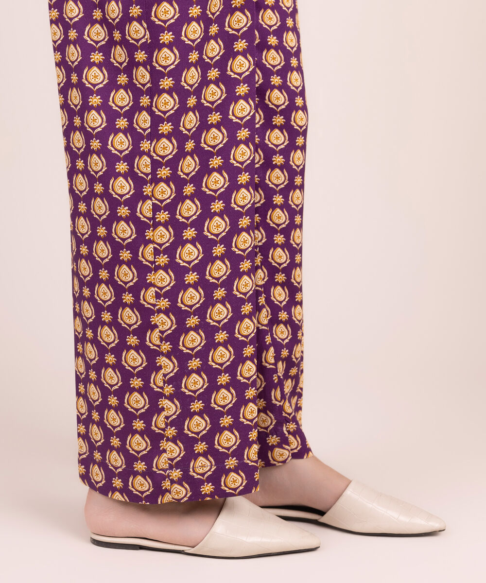 Women's RTW Arabic Dobby Printed Purple Straight Pants