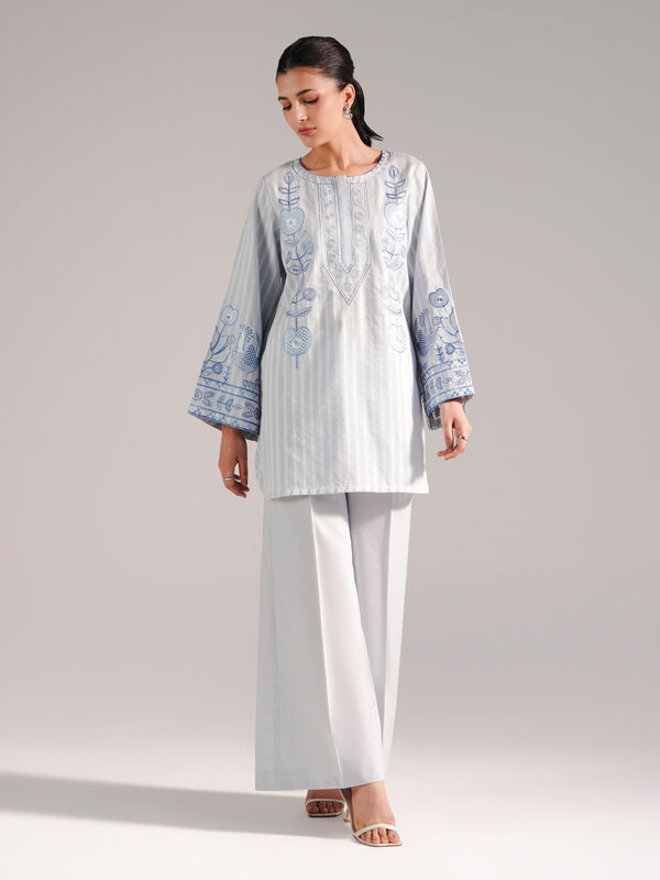 2 Piece - Embroidered Leno Kara Suit