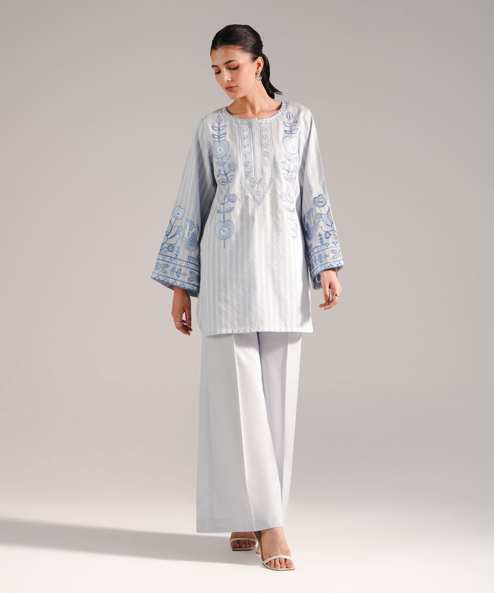 Women's RTW Leno Kara Embroidered Grey 2 Piece Suit