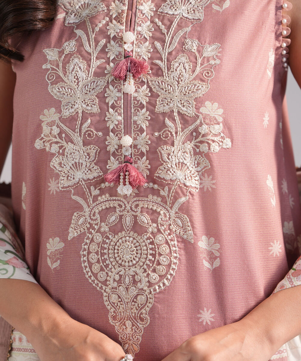 Women's RTW Zari Lawn Embroidered Pink 3 Piece Suit