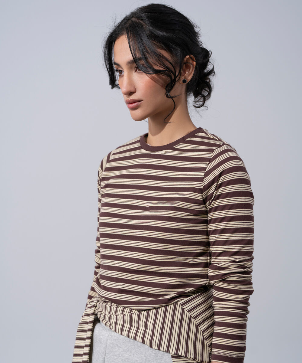 Women's Western Wear Yellow And Brown Cotton Light-Weight Knit T-Shirt
