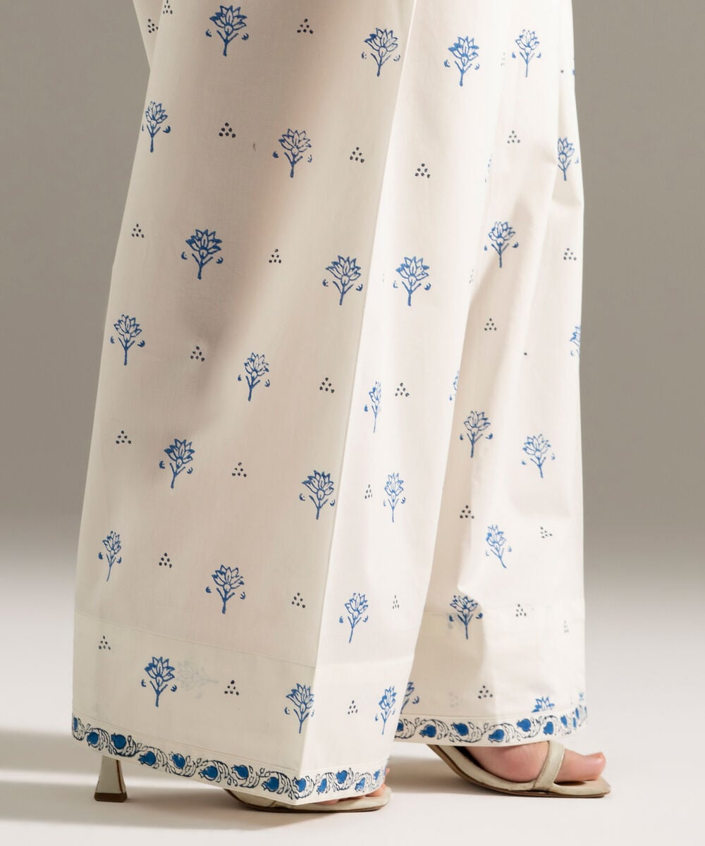 Women's RTW Cambric Printed White Shalwar
