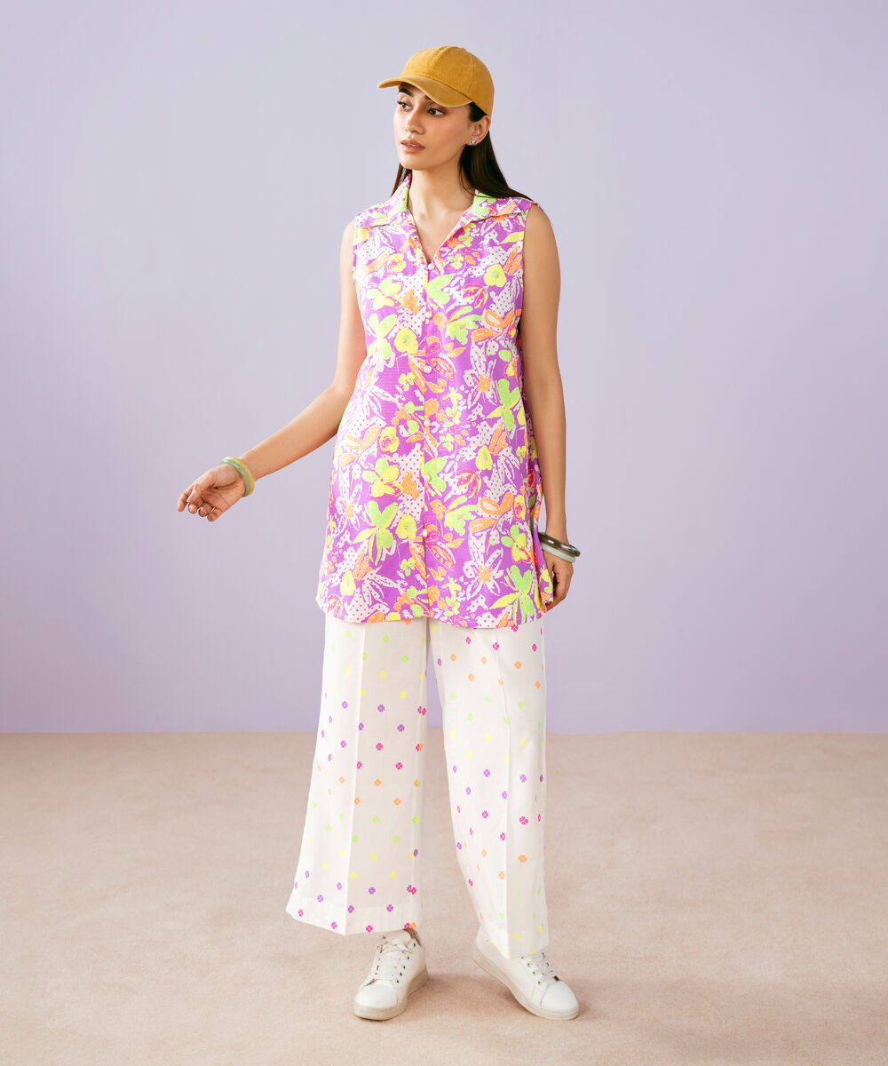 Women's RTW Dobby Printed Purple 2 Piece Suit