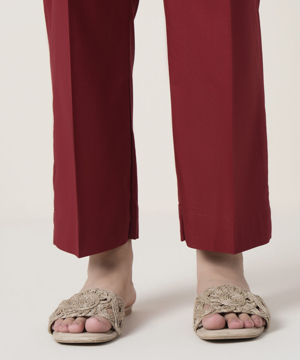 Women's RTW Cambric Maroon Solid Trousers
