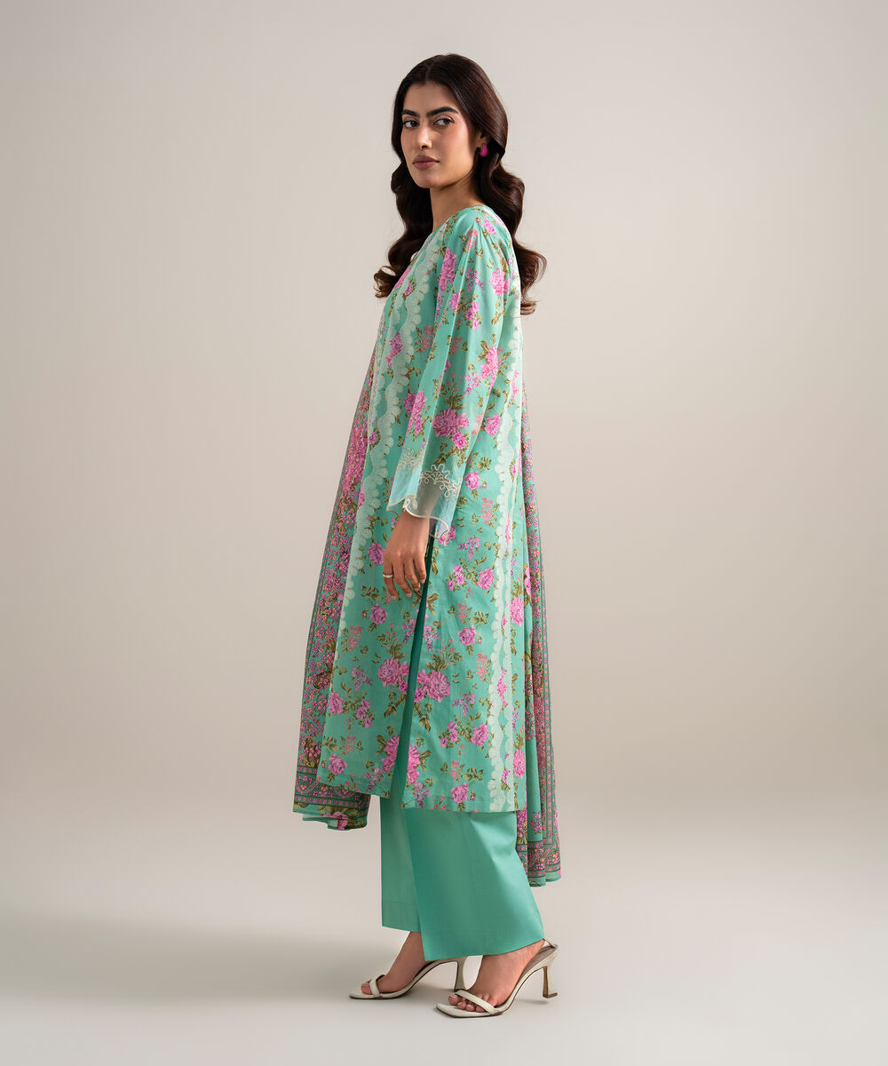 Women's Unstitched Lawn Embroidered Tea Pink 3 Piece Suit