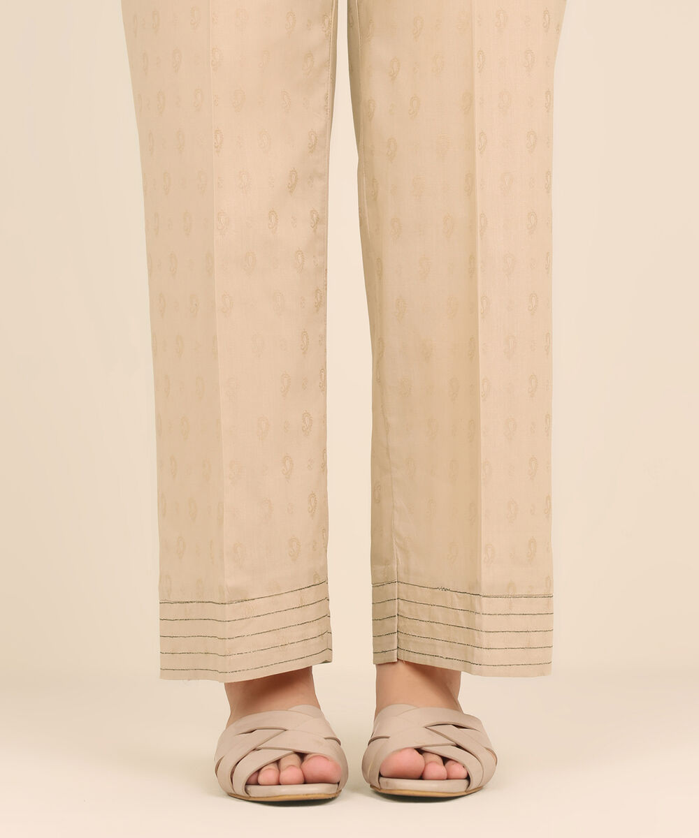 Women's RTW Cambric Beige Solid Straight Pants