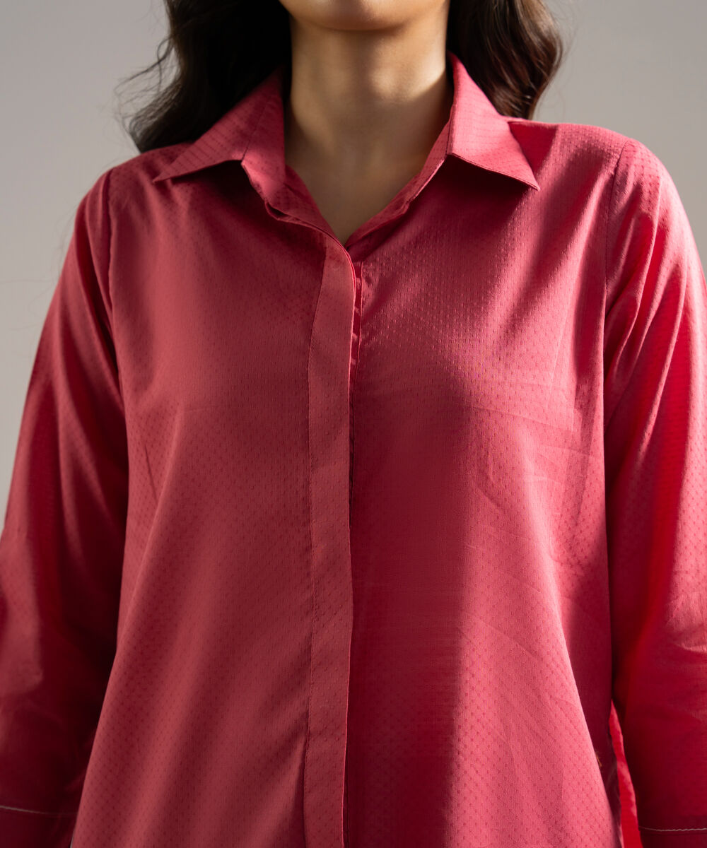 Women's RTW Dobby Solid Pink Straight Shirt