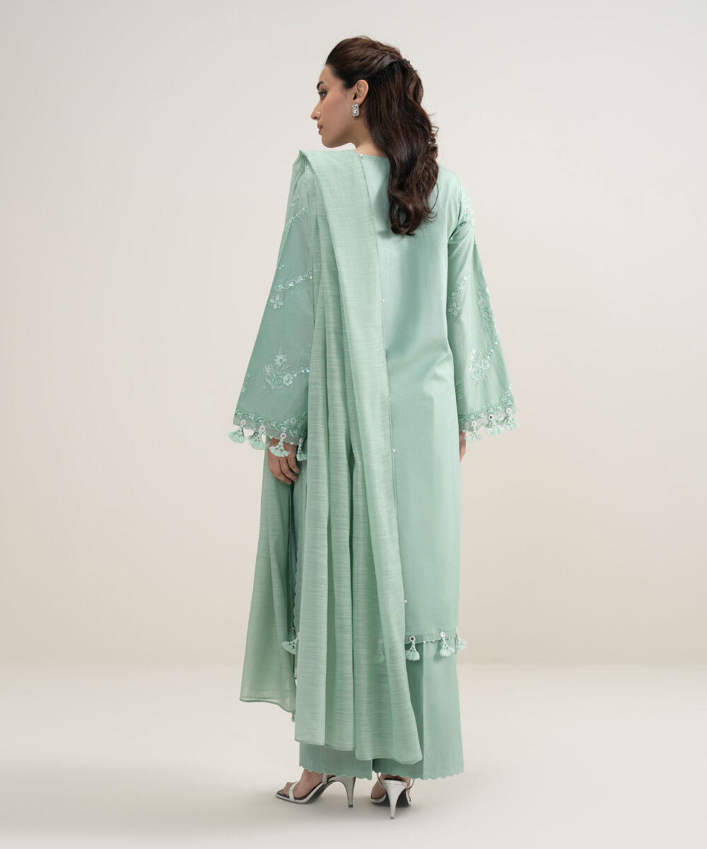 Women's Unstitched Textured Lawn Embroidered Green 3 Piece Suit