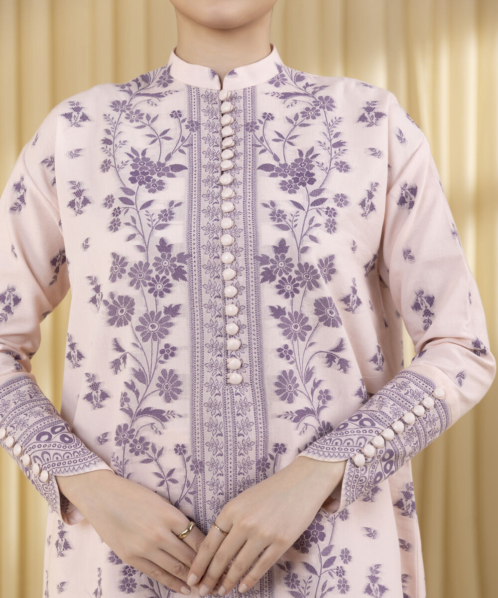 Unstitched Women's Pink Extra Weft Jacquard 3 Piece Suit