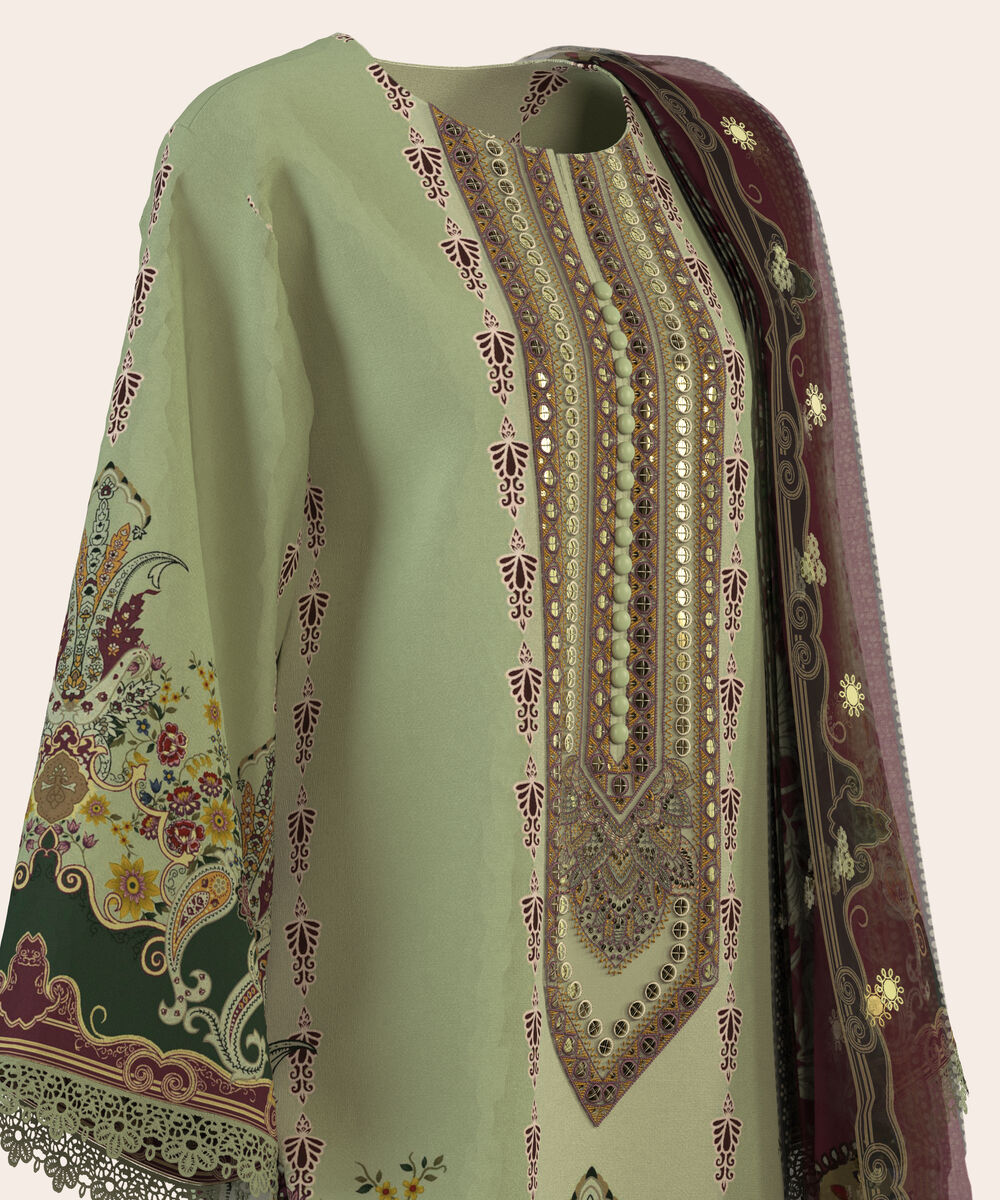 Women's Unstitched Lawn Multi  Embroidered 3 Piece Suit