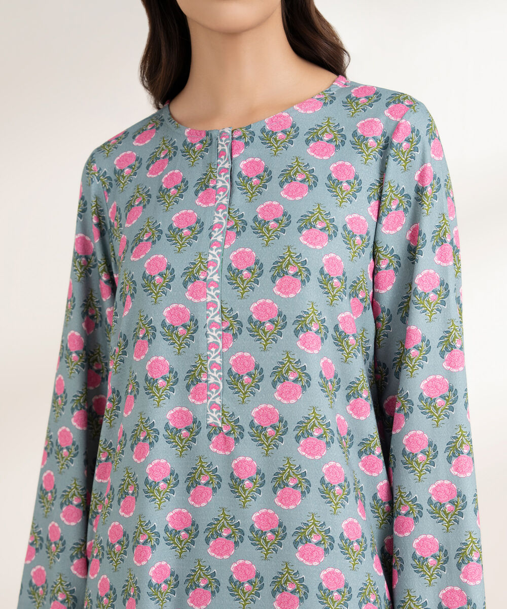 Women's RTW Arabic Dobby Printed Straight Grey Shirt