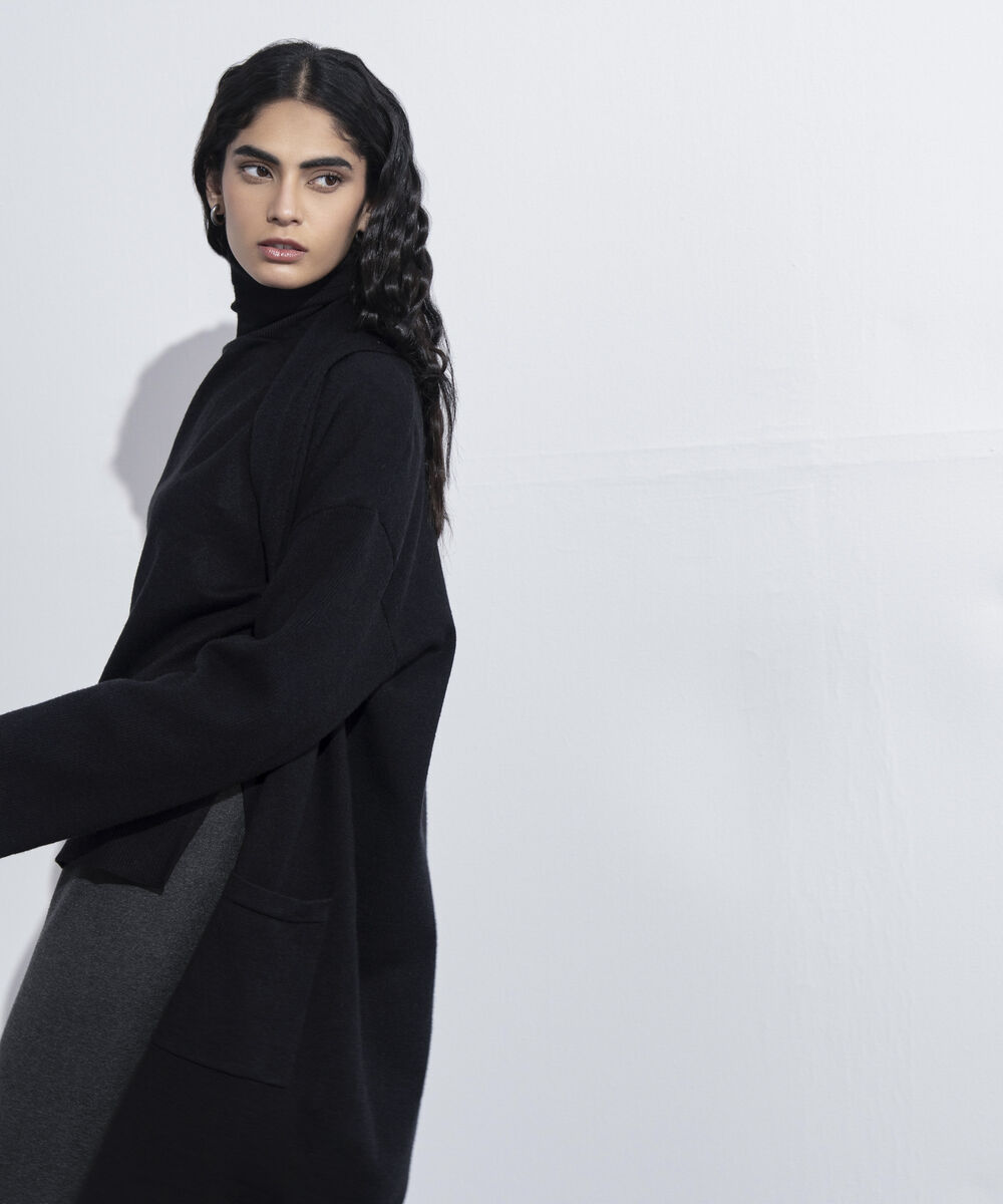 Women's Western Wear Black Long Knit Cardigan