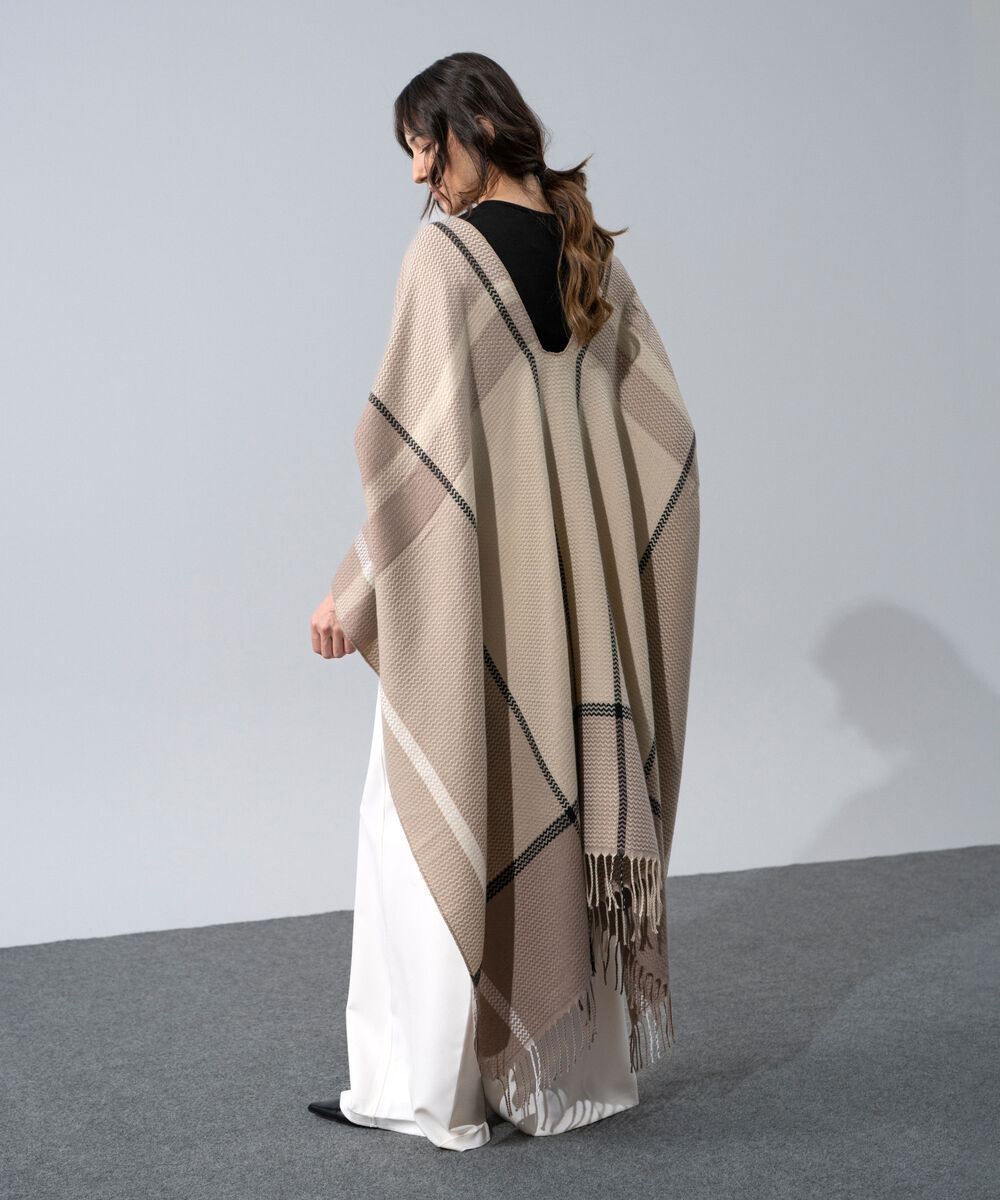 Women's Western Wear Ecru Polyester Striped Cape Shawl