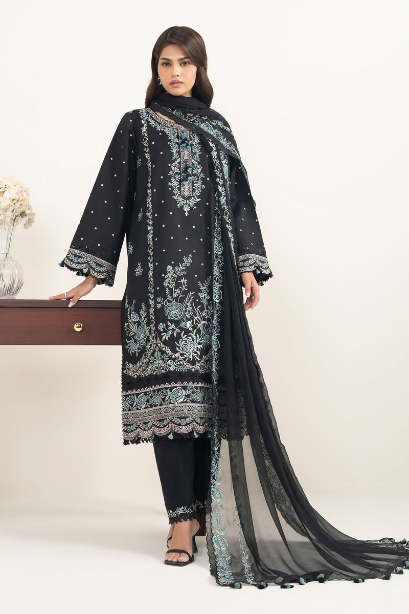 3 Piece - Embroidered Cotton Net Suit