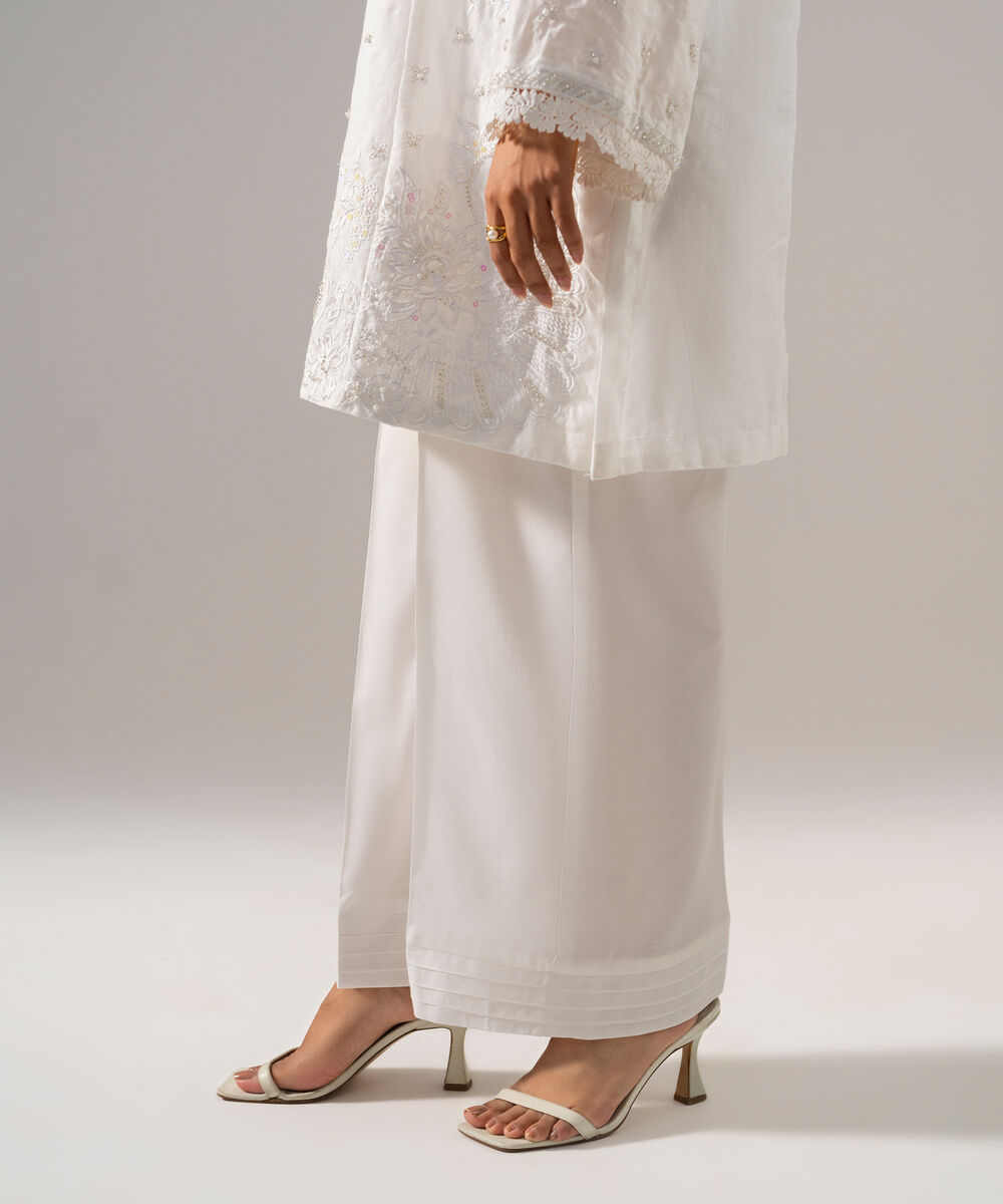 Women's RTW Self Jacquard Solid Embroidered Off White 2 Piece Suit