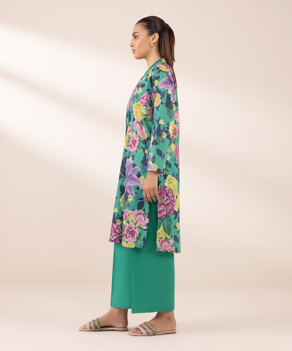 Women's RTW Lawn Green Printed A-Line Shirt