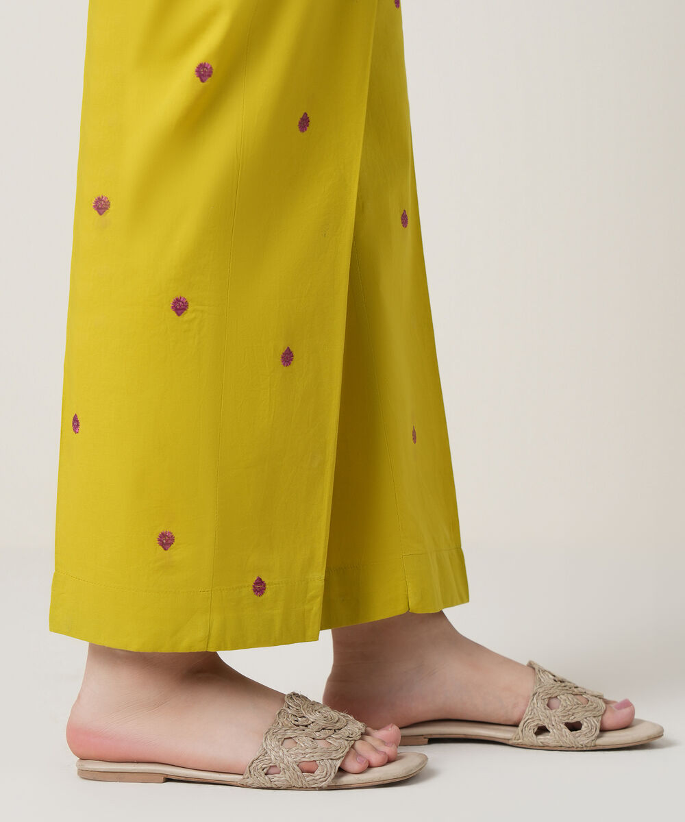 Women's RTW Cambric Lime Green Embroidered Trousers