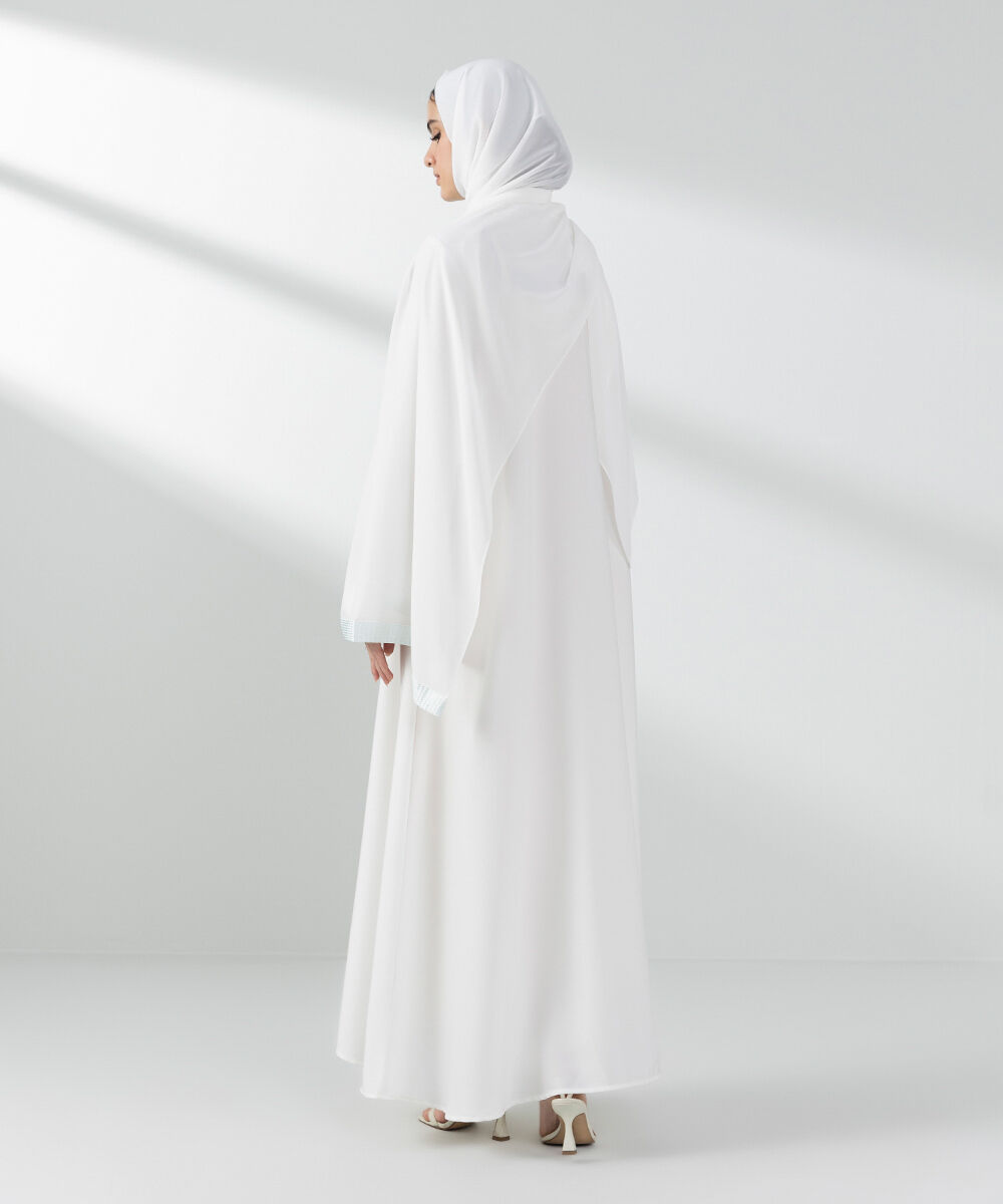 Woman - White Embroidered Button Through Abaya Set