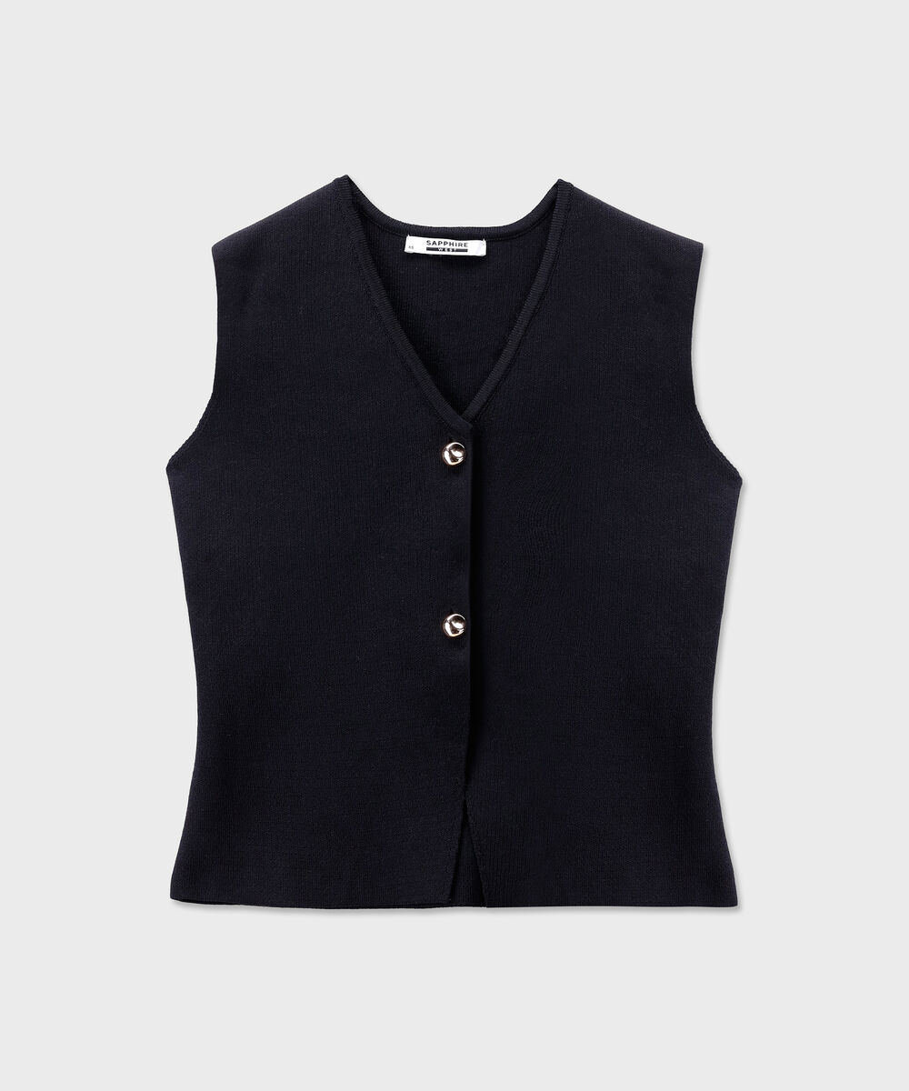 Women's Western Wear Black Knit Waistcoat Top