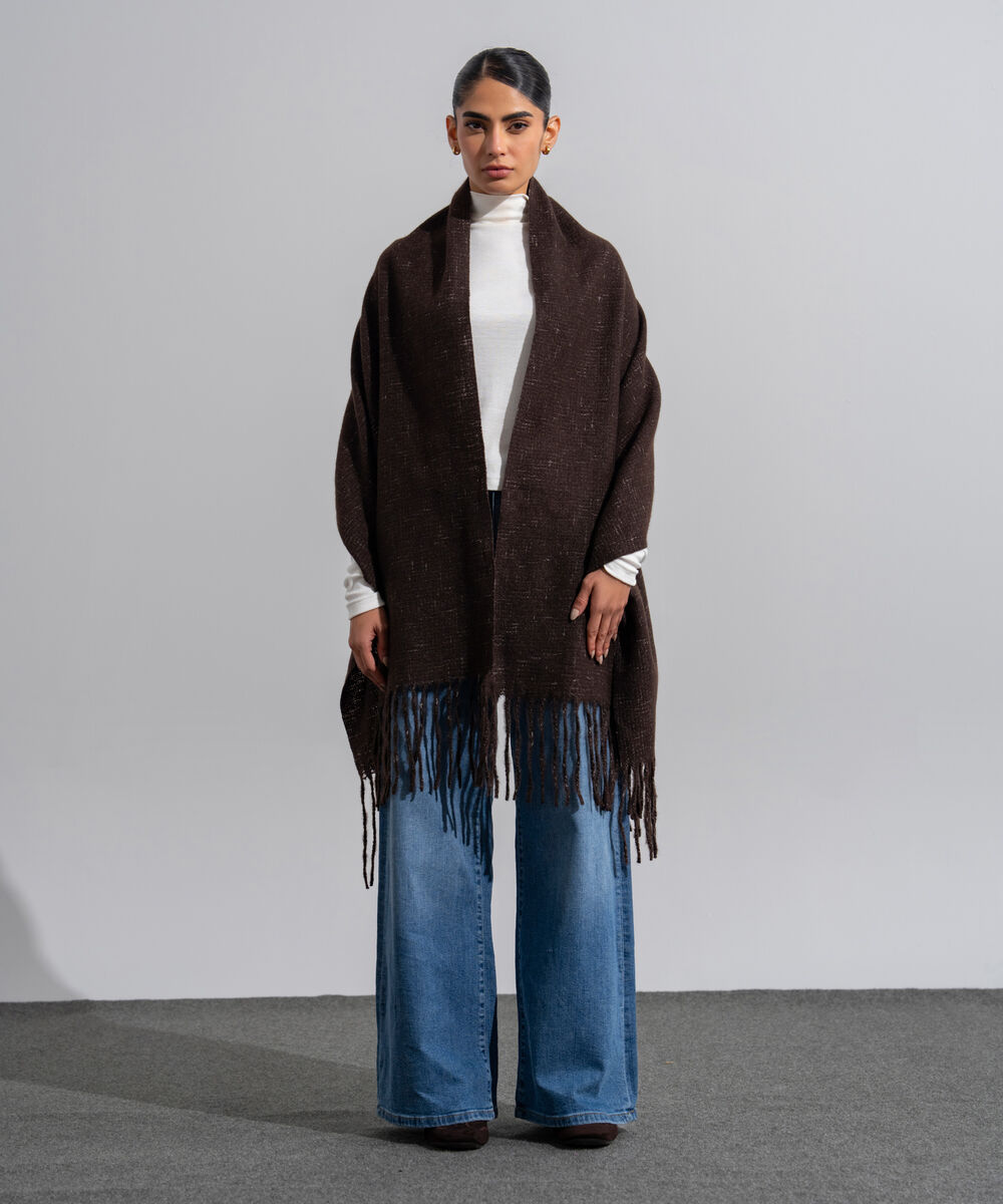 Women's Western Wear Brown Polyester Solid Woolen Scarf