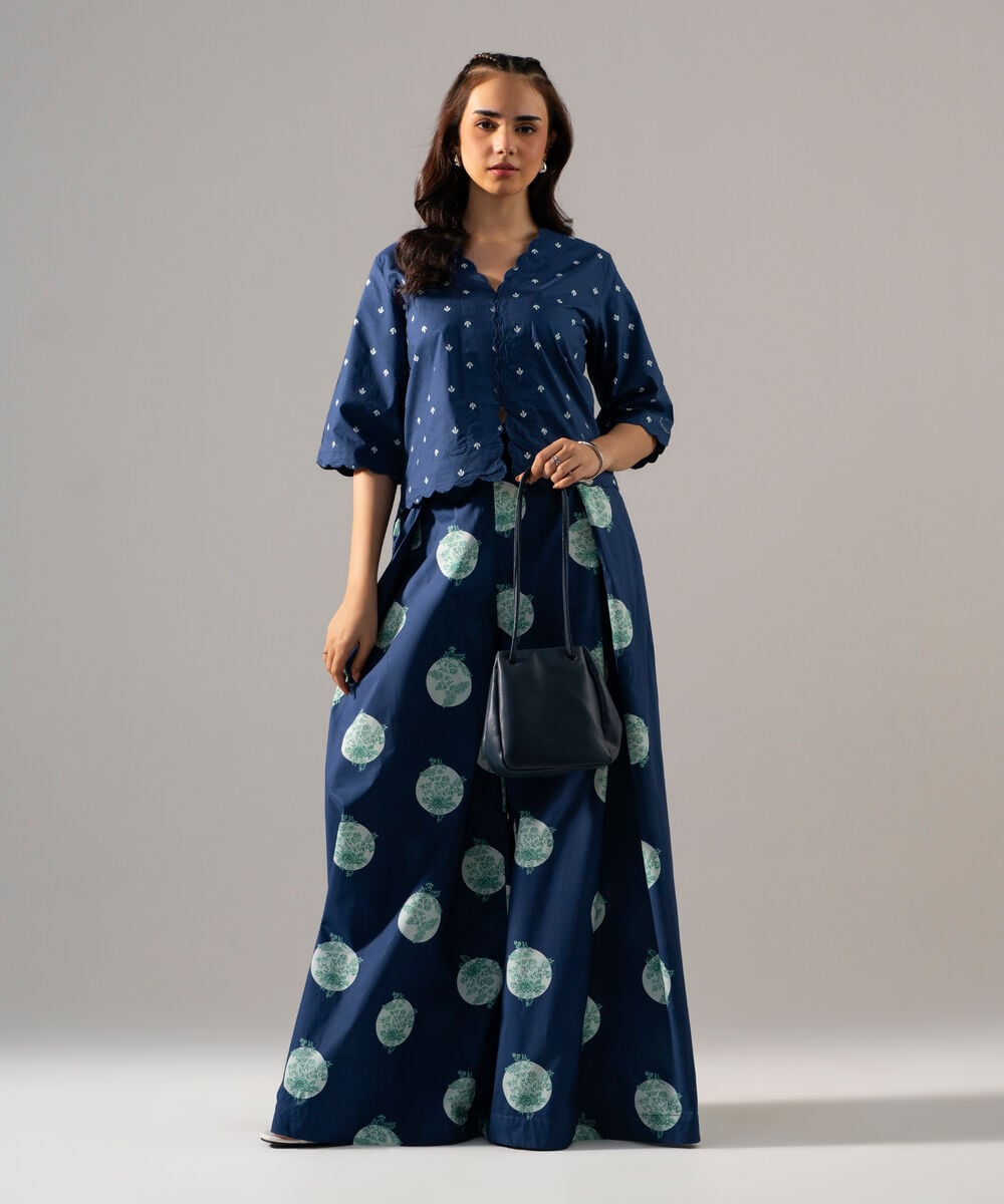 Women's RTW Poplin Printed Dark Blue Top