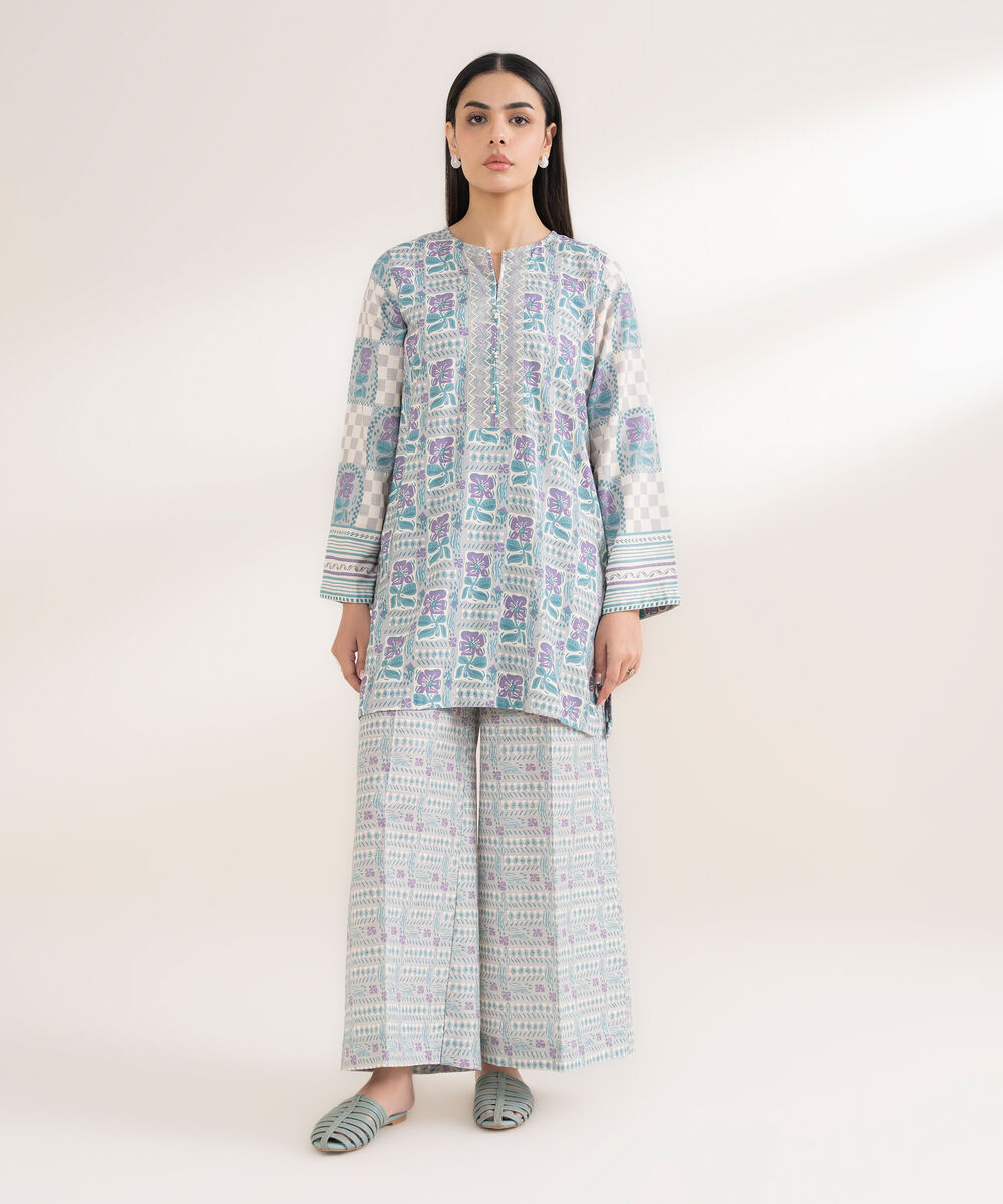 Women's RTW Arabic Khaddar Embroidered Straight Grey Shirt